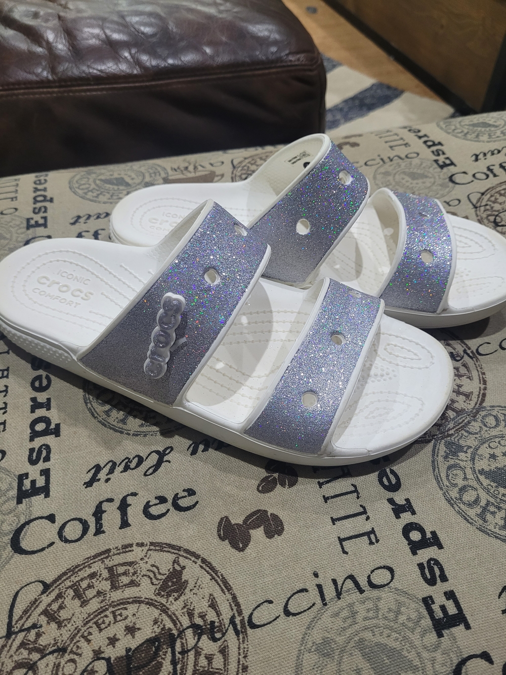 CROCS Glitter Double-Strap Slide Sandals - Silver